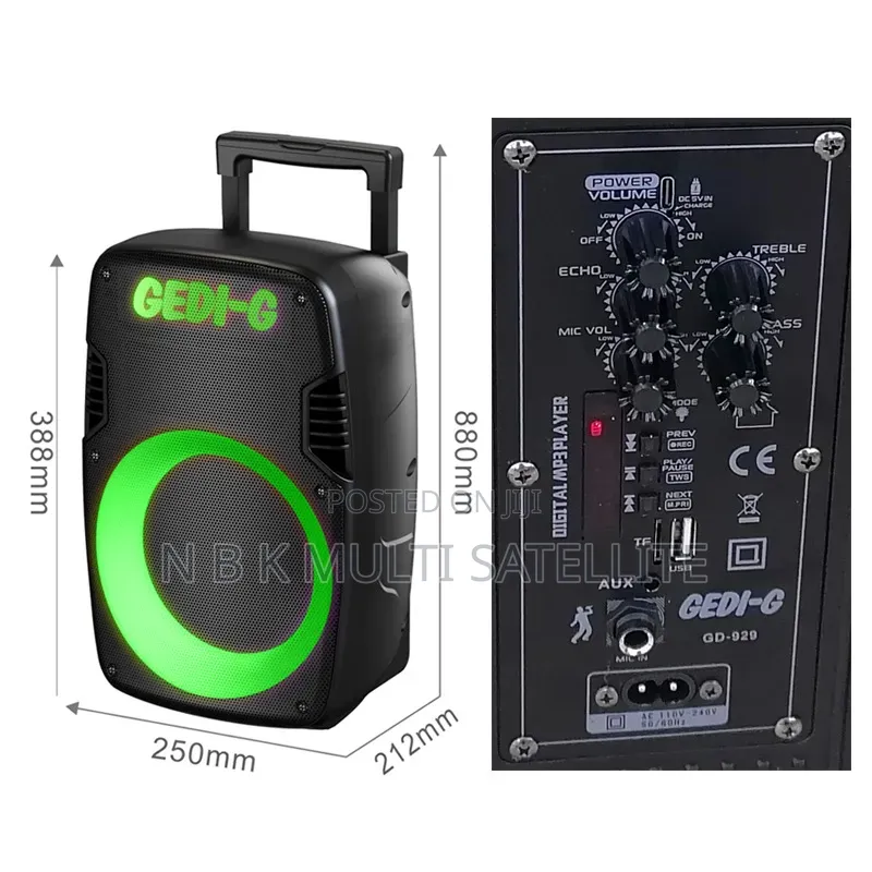 8 Inch High Power Bluetooth Speaker With 1 Wireless Mic and Braket