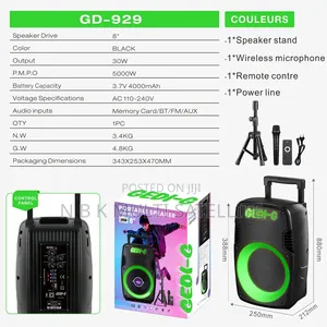 8 Inch High Power Bluetooth Speaker With 1 Wireless Mic and Braket