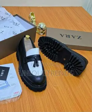 Original ZARA Black and White Chunky Leather Loafers