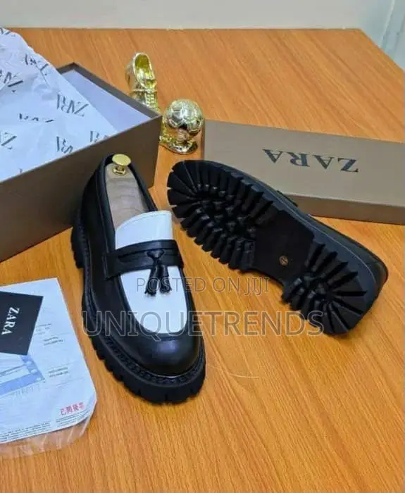 Original ZARA Black and White Chunky Leather Loafers