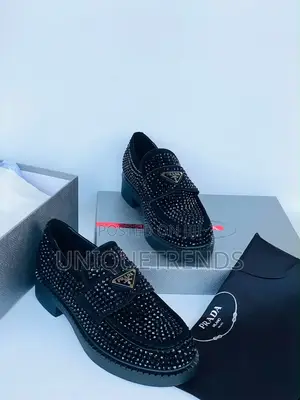 PRADA Chocolate Crystal-Studded Satin Loafers