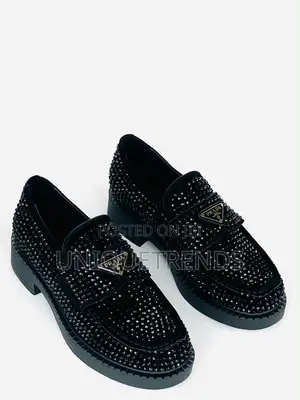 PRADA Chocolate Crystal-Studded Satin Loafers