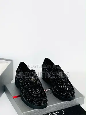 PRADA Chocolate Crystal-Studded Satin Loafers