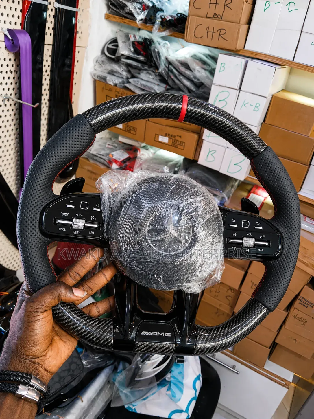 AMG Style Carbon Fiber Sport Steering Wheel With Paddle Shifters