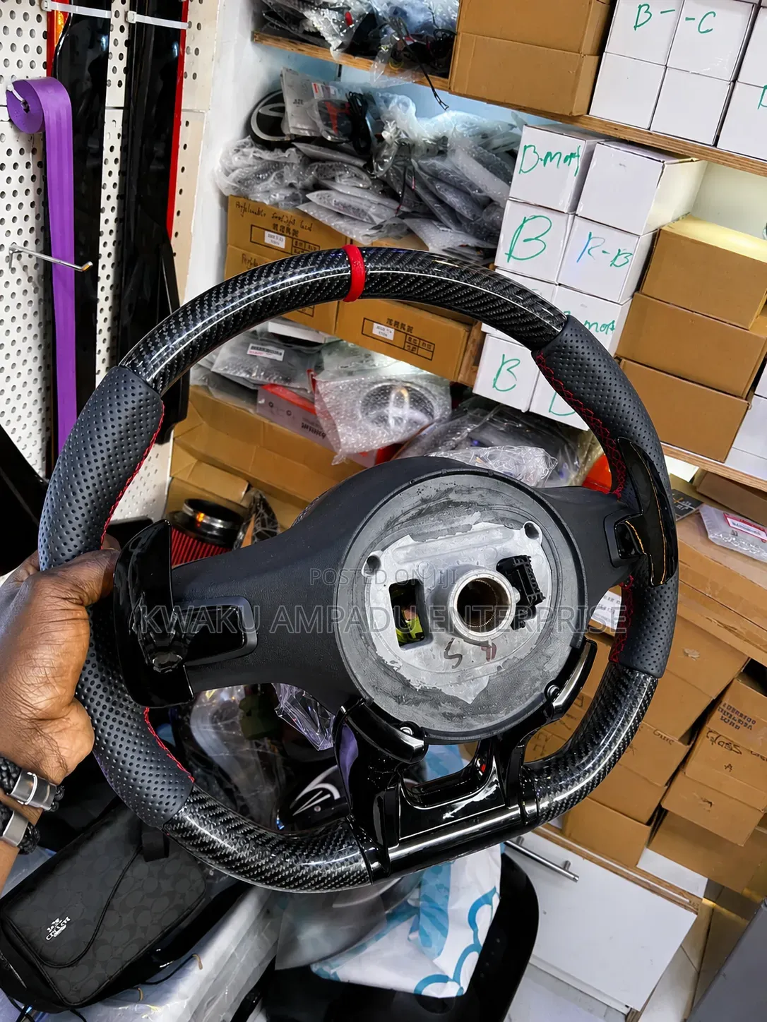 AMG Style Carbon Fiber Sport Steering Wheel With Paddle Shifters