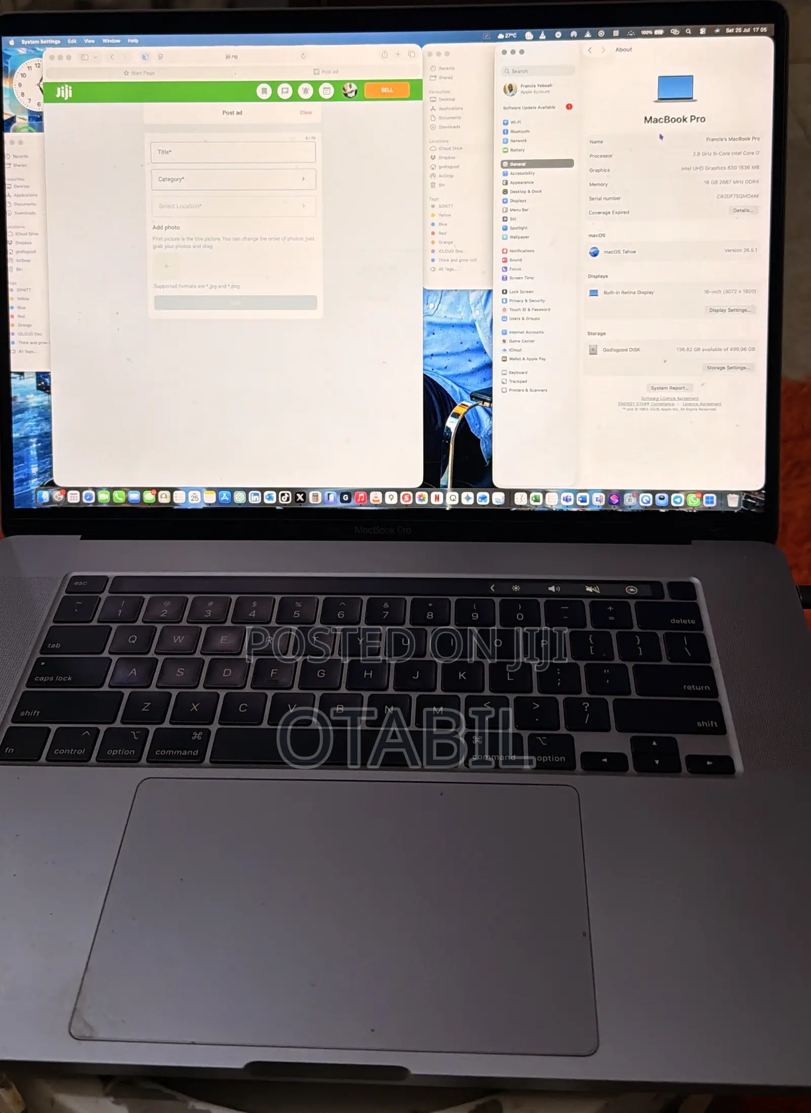 Laptop Apple MacBook Pro 2019 16GB Intel Core i7 SSD 512GB
