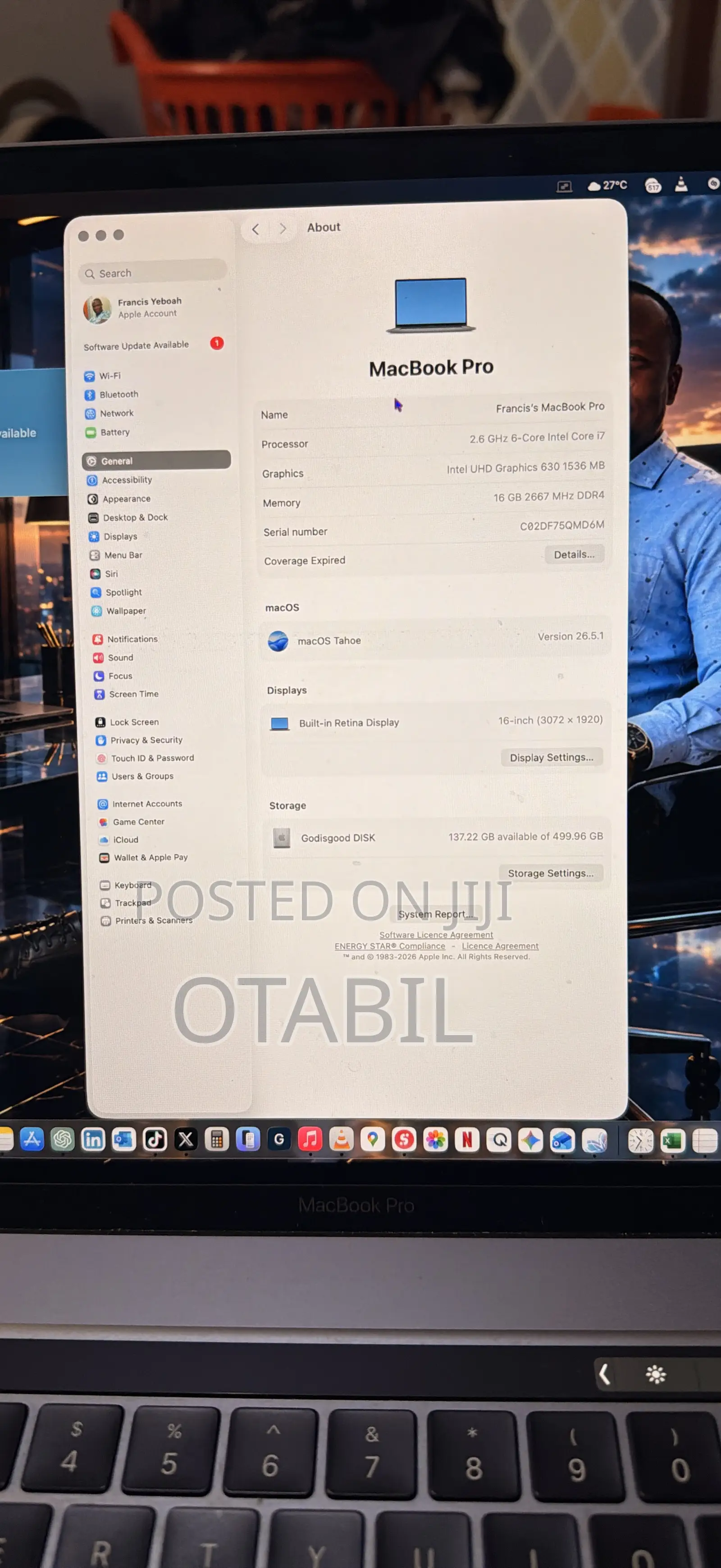 Laptop Apple MacBook Pro 2019 16GB Intel Core i7 SSD 512GB