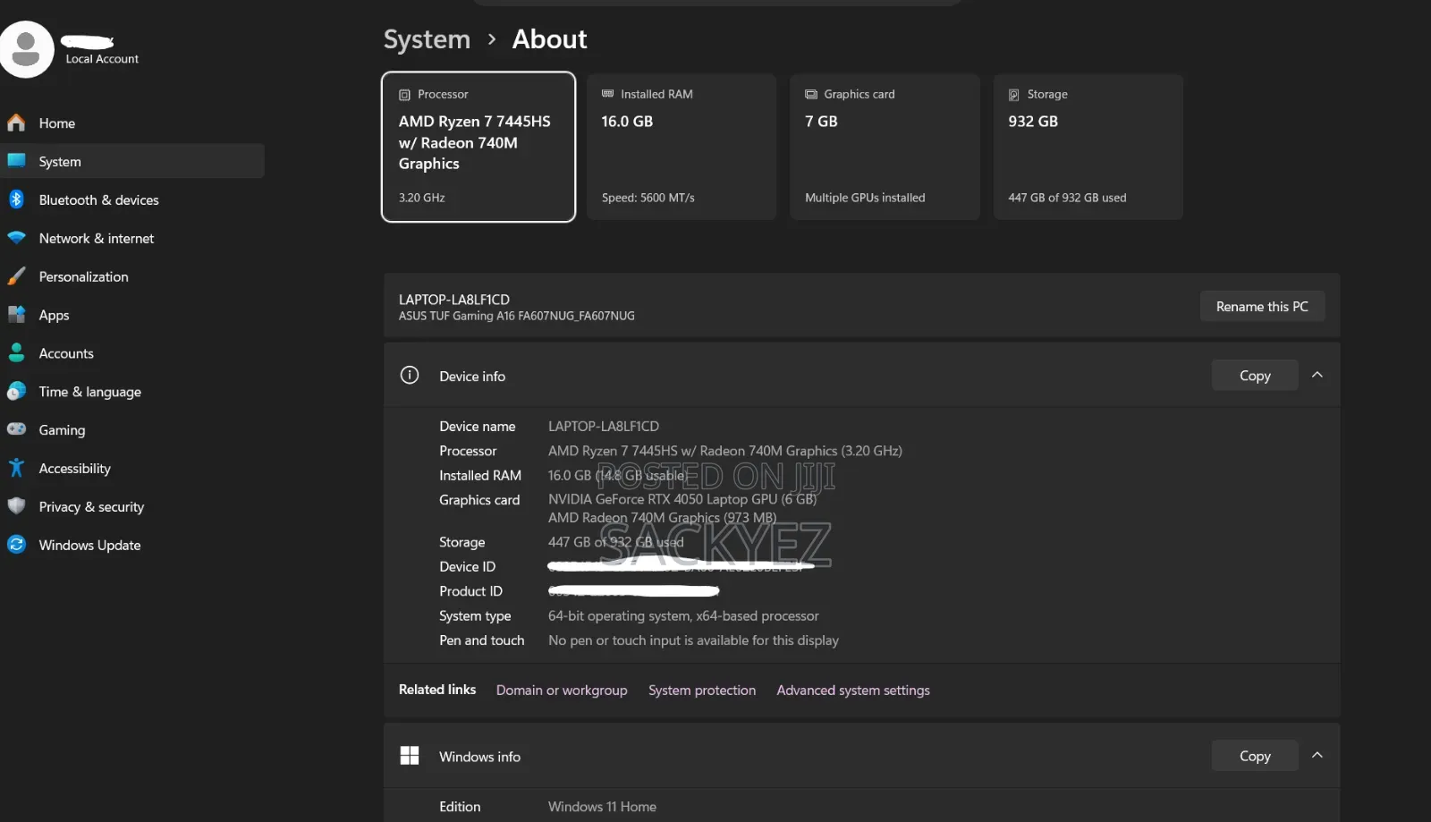 Laptop Asus TUF Gaming A16 16GB AMD Ryzen 7 SSD 1T