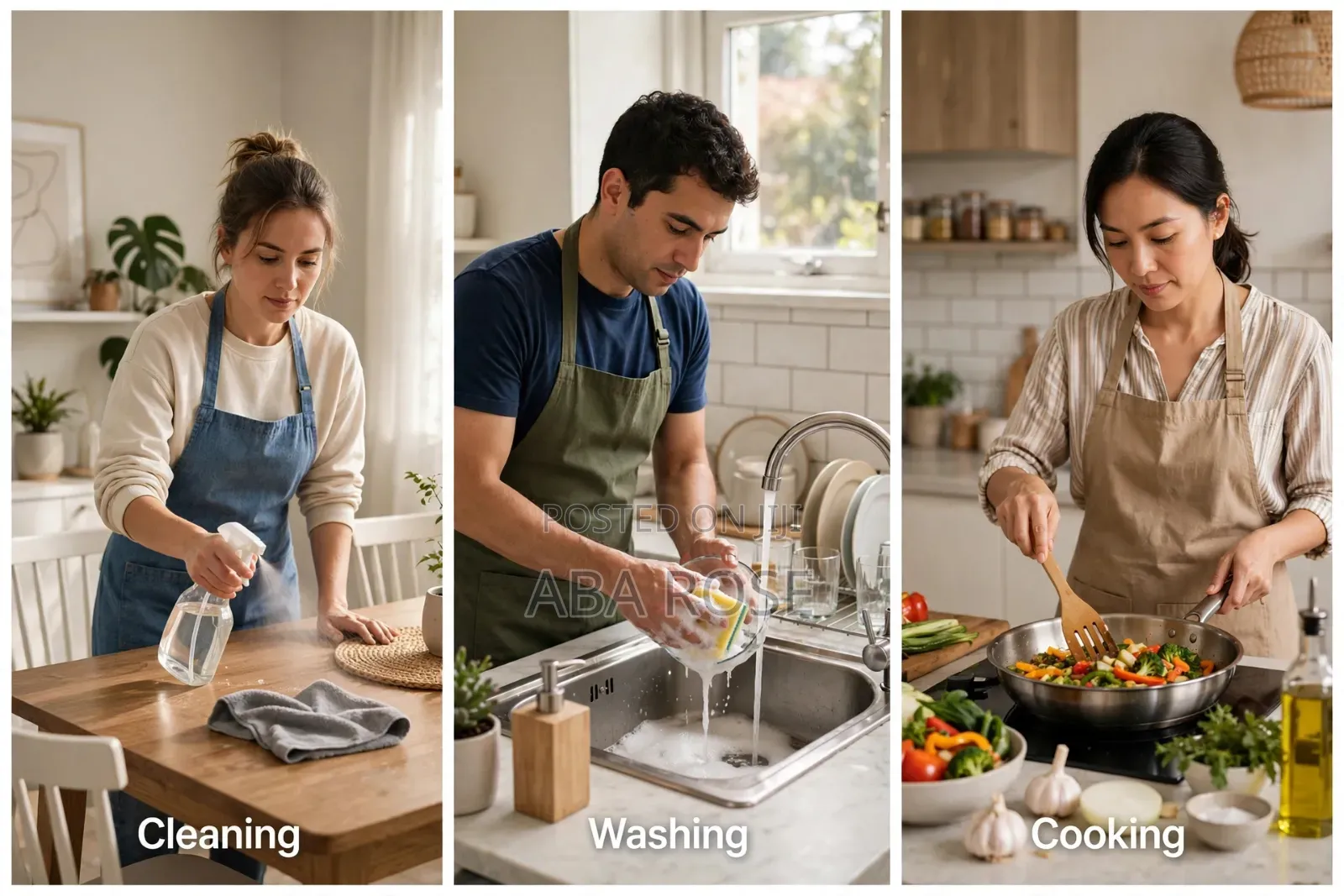 Clean, Washing and Cooking.