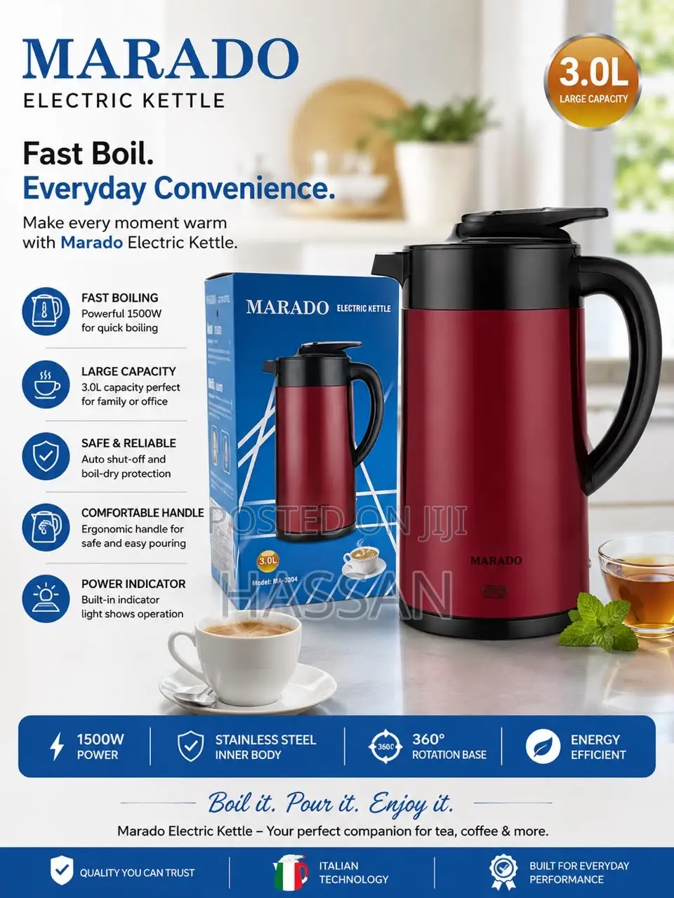Electric Flask Kettle 3L