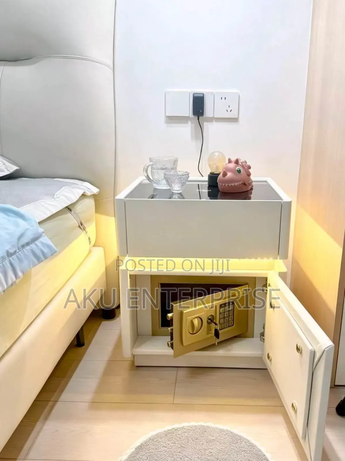 Smart Bedside Table, Built-in Safe Smart • Secure • Modern • Luxury