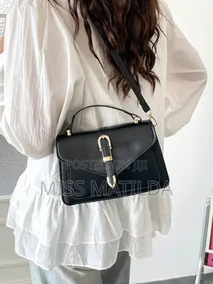 Classic Black Structured Top-Handle Crossbody Bag