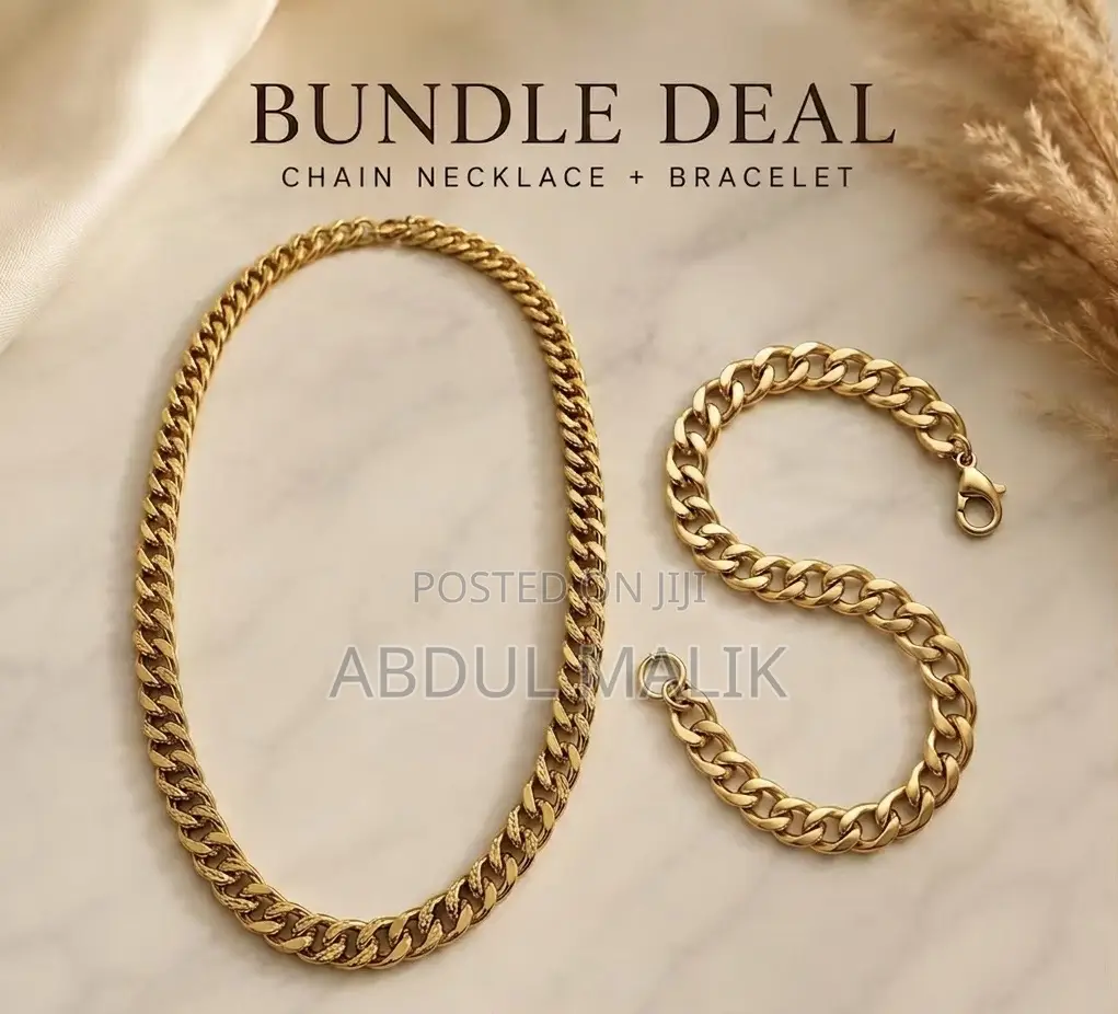 Men's Gold Cuban Link Chain and Matching Bracelet Set