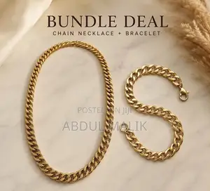 Men's Gold Cuban Link Chain and Matching Bracelet Set