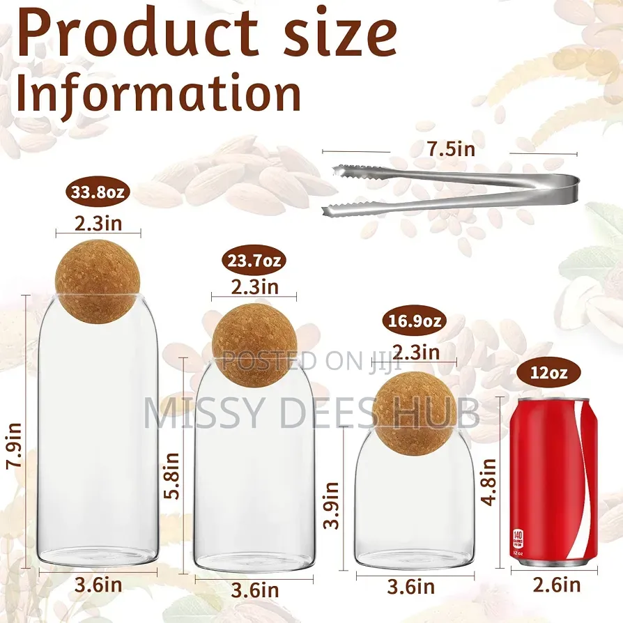 3pcs Ball Cork Lead-Free Glass Jars