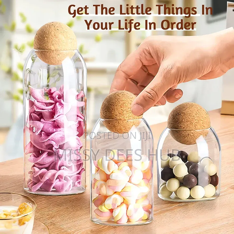 3pcs Ball Cork Lead-Free Glass Jars