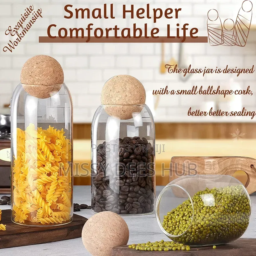 3pcs Ball Cork Lead-Free Glass Jars
