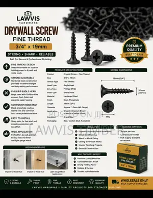 Premium Drywall Screw Fine Thread 3/4” X 19mm | Strong Steel