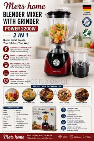 2in1 Blender Red 1.5Litres