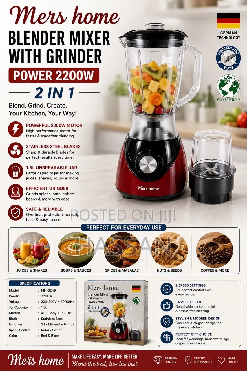 2in1 Blender Red 1.5Litres