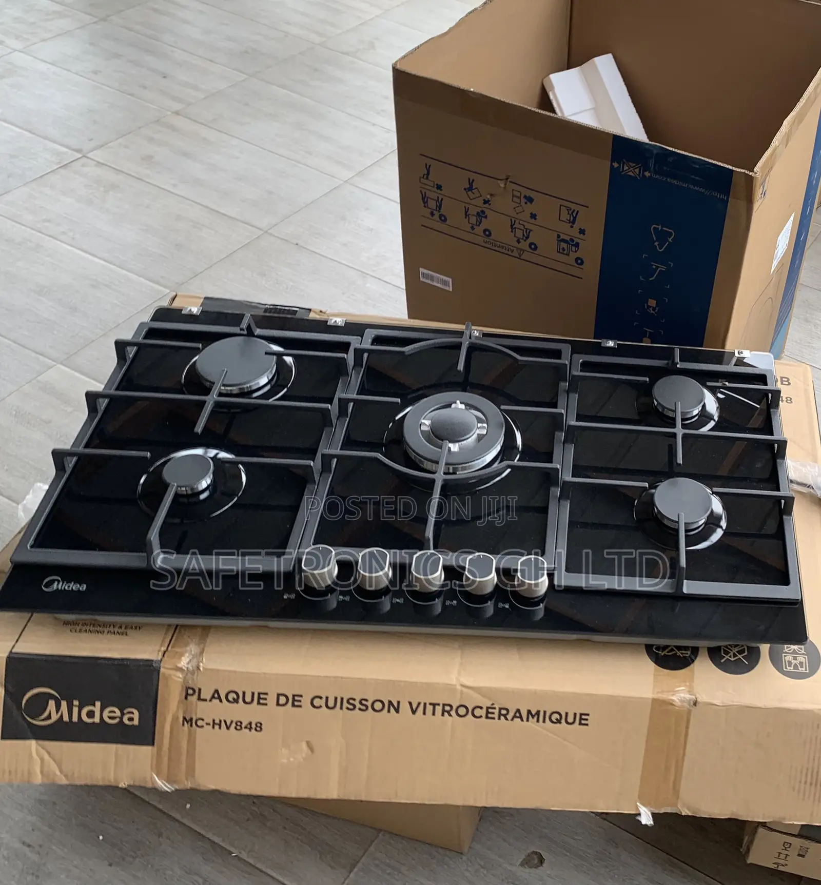 Super New Midea 90cm Gas Hob – Black Glass 90GP095