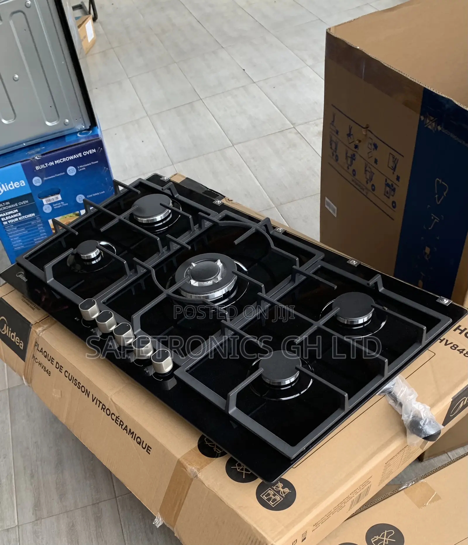 Brand New Midea 90cm Gas Hob – Black Glass 90GP095