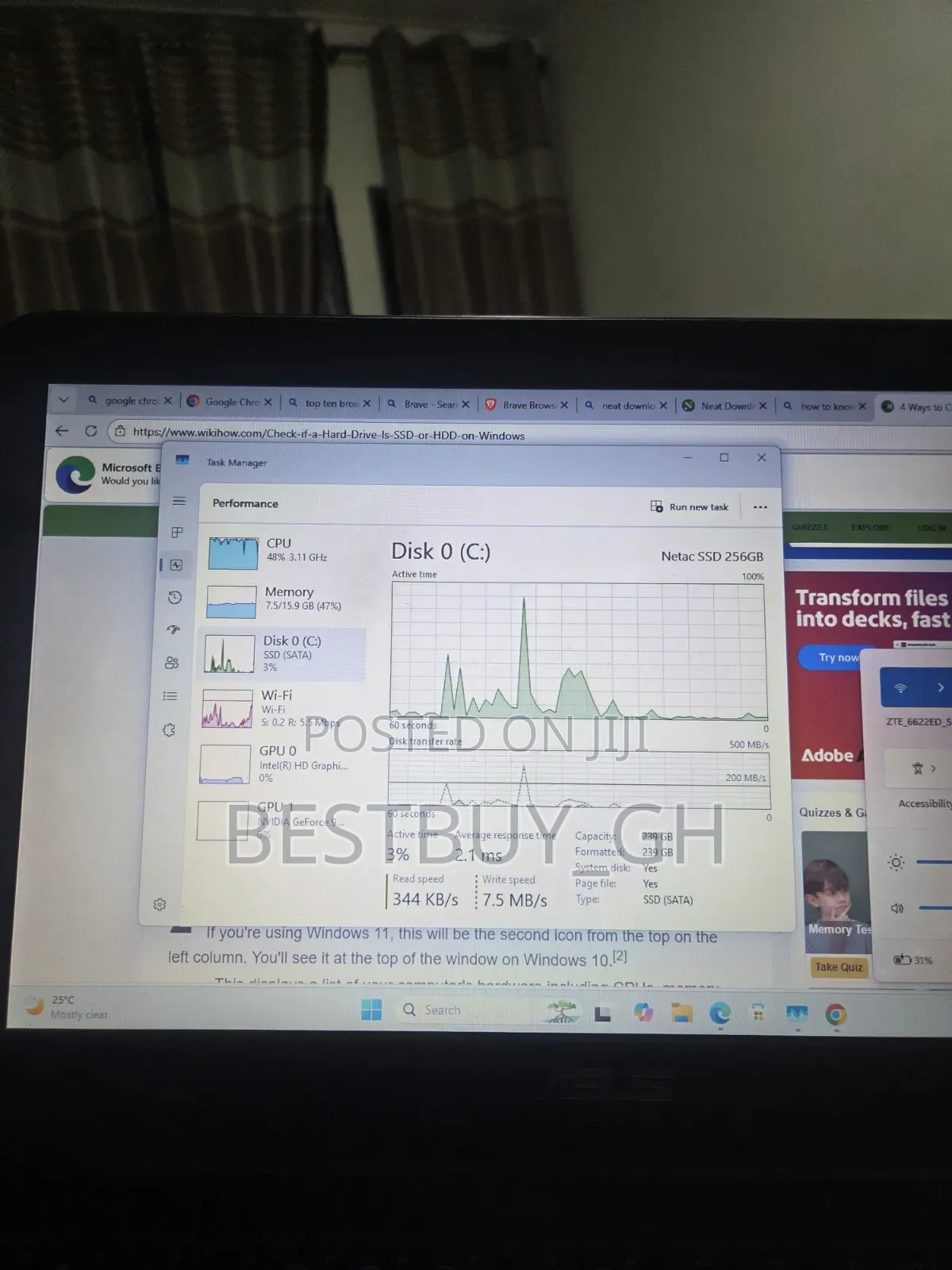 Laptop Asus 16GB Intel Core i7 SSD 256GB