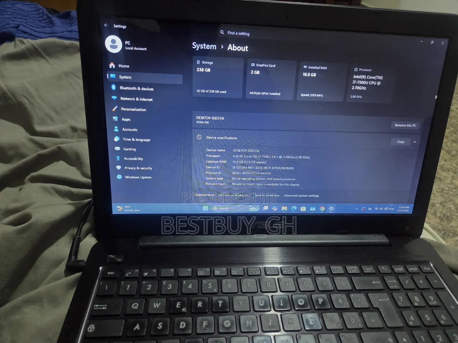 Laptop Asus 16GB Intel Core i7 SSD 256GB