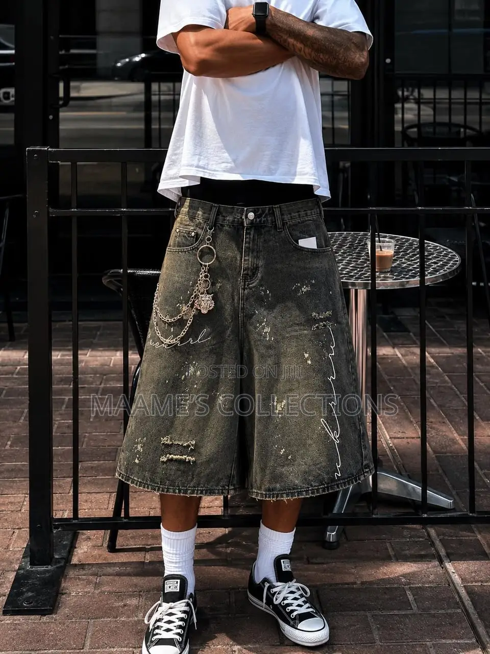 Men’s 3 Quarter Baggy Denim Jorts / Shorts – Vintage Streetwear Jeans