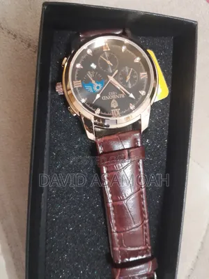 BINBOND Luxury Men's Leather Strap Wrist Watch – Black Dial Rose Gold