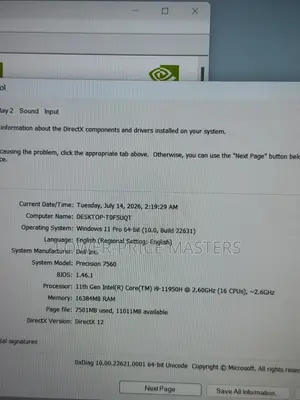 New Laptop Dell Precision 7560 16GB Intel Core i9 SSD 512GB