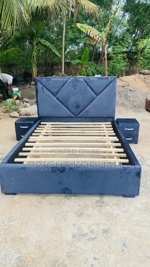 Dark Blue Double Bed Frame With Side Drawers