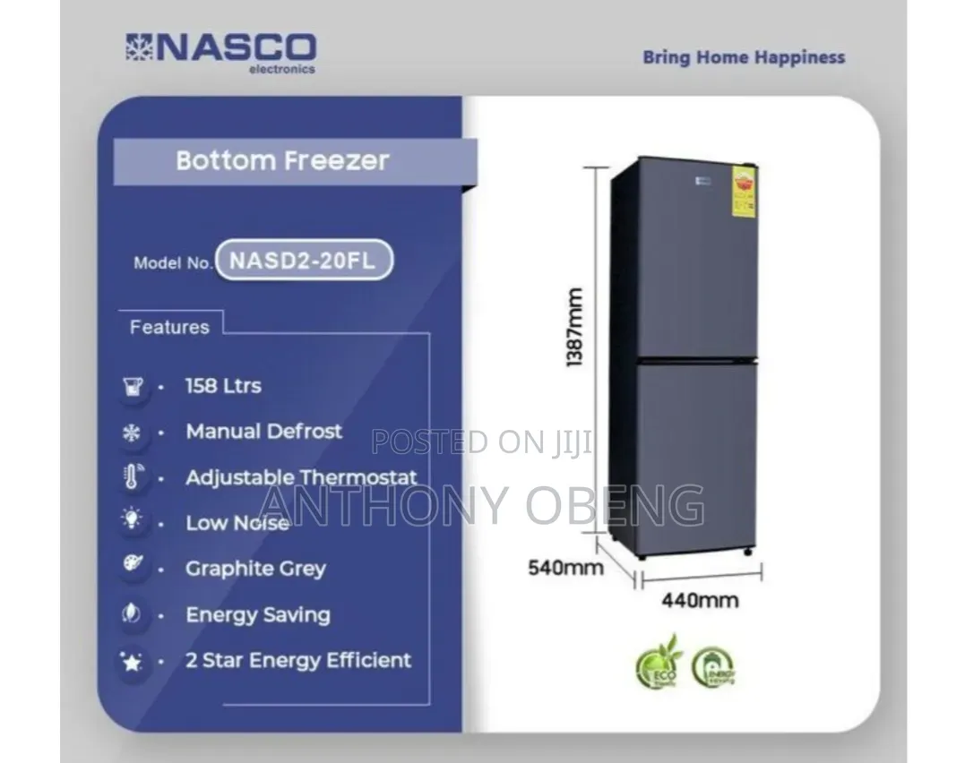 Nasco NASD2-20FL Double Door Fridge Bottom Freeer - 158 Litre Silver