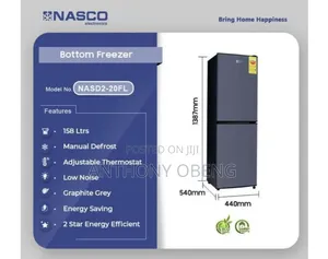 Nasco NASD2-20FL Double Door Fridge Bottom Freeer - 158 Litre Silver