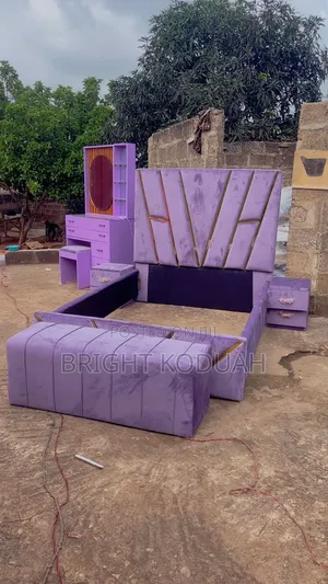 Latex Queen Size Bed Frame With Side Drawers and Ottoman