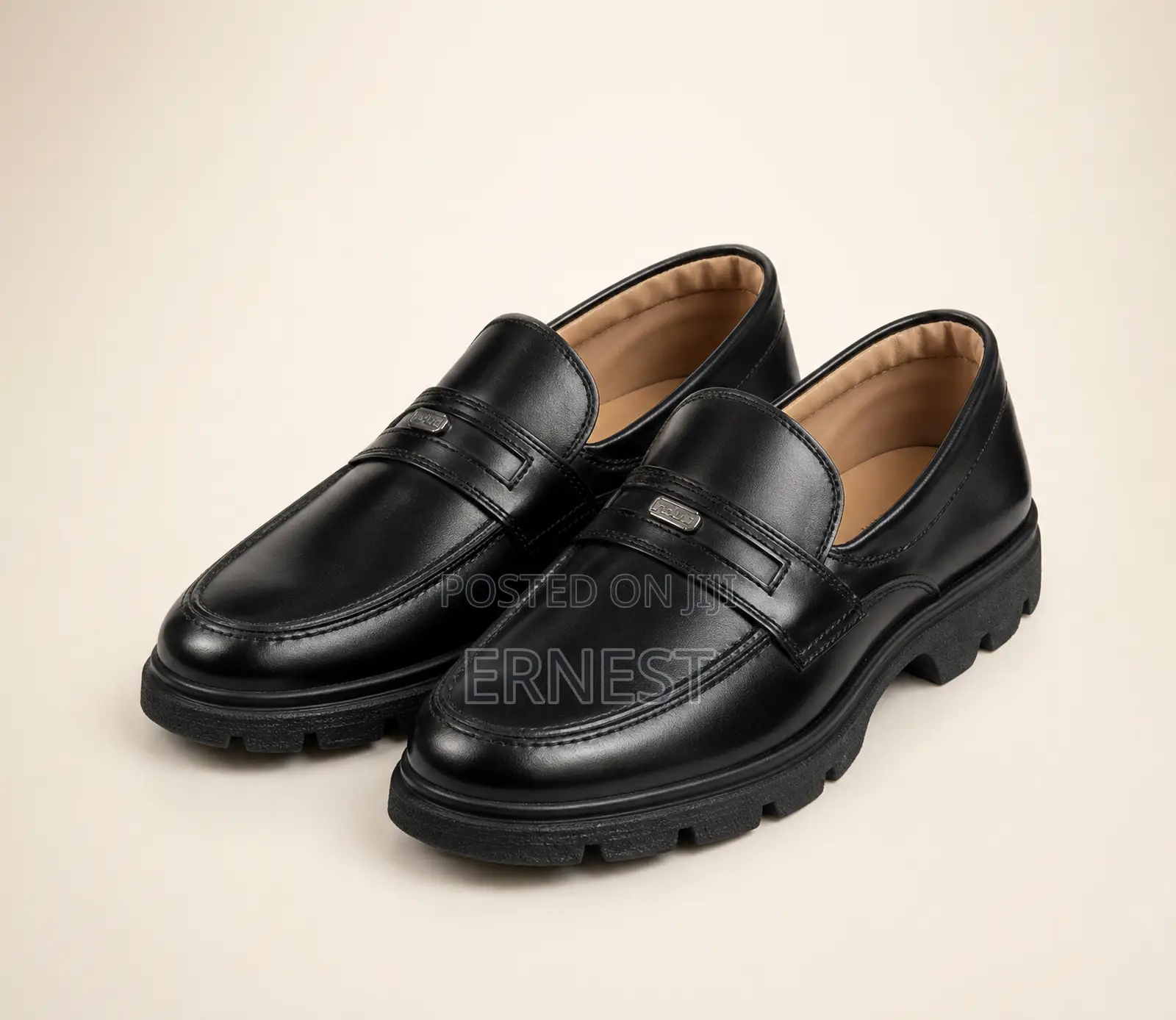 Indus v-England Black Chunky Lug Sole Slip-on Loafers – Size 9