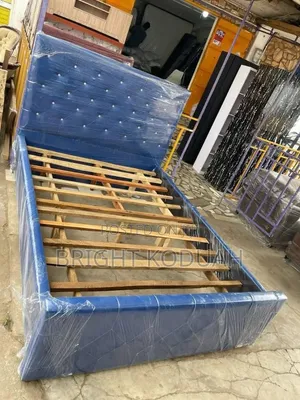 Blue Batten Double Bed Frame