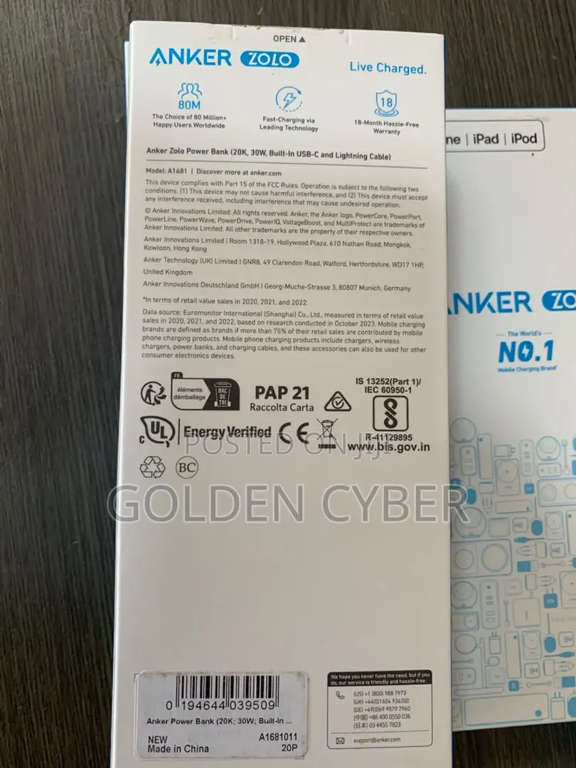 Anker Zolo Power Bank-A1681 (30W, USB-C Lightning Cable)