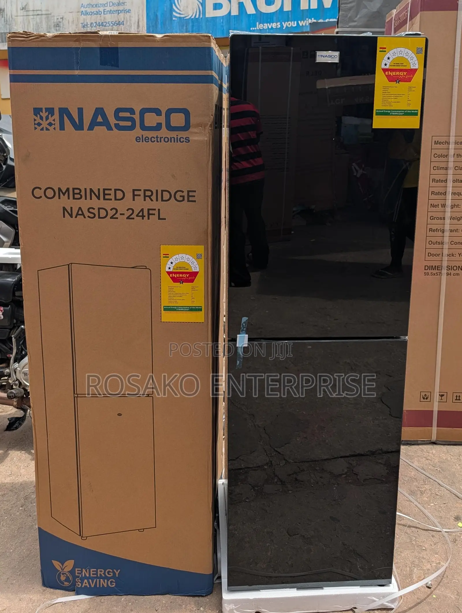 Nasco Combined Fridge Nasd2-24fl Black Mirror *196l*