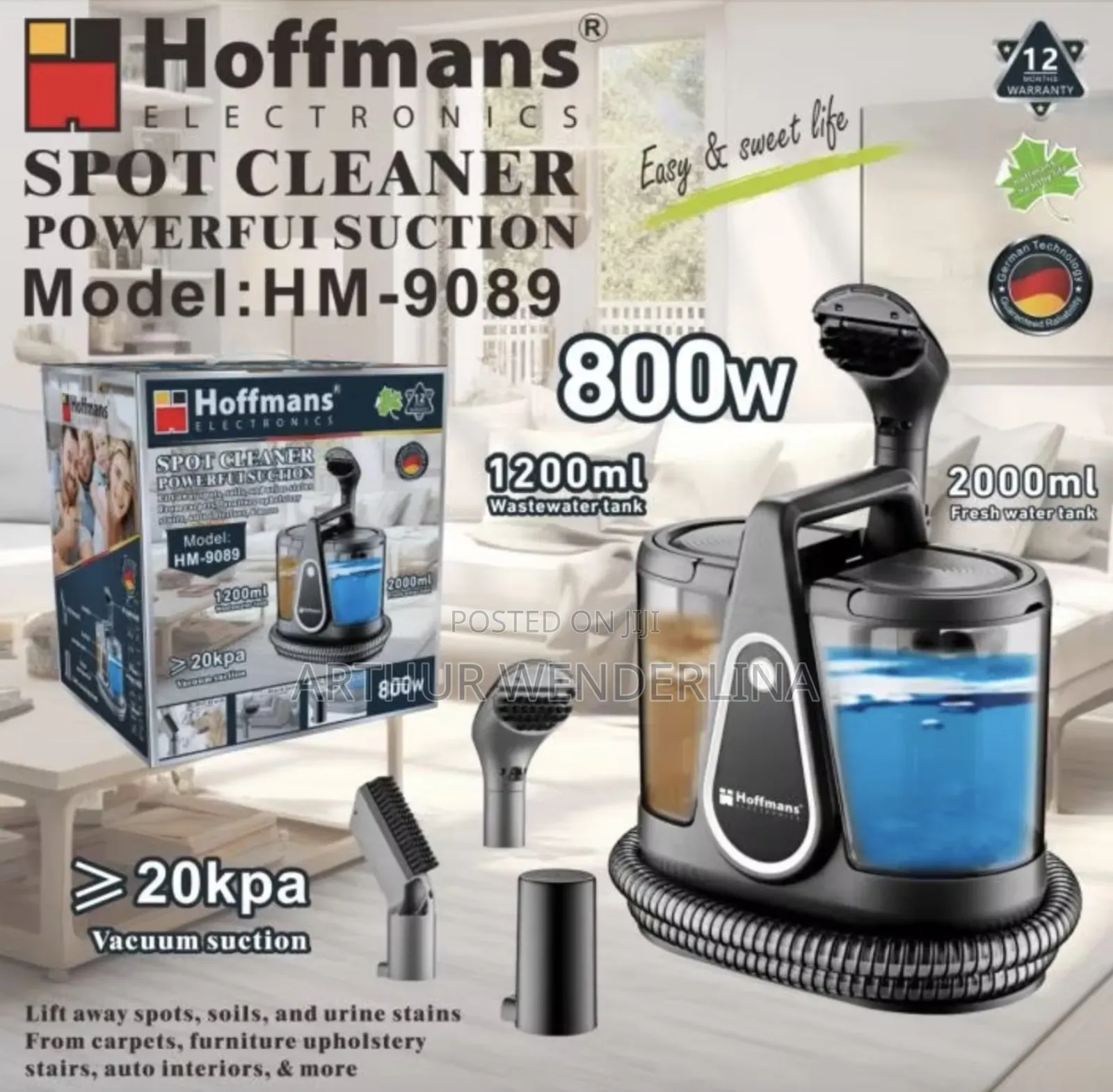 Hoffmans HM-9089 Spot Cleaner Machine 20kPa High Suction Power F