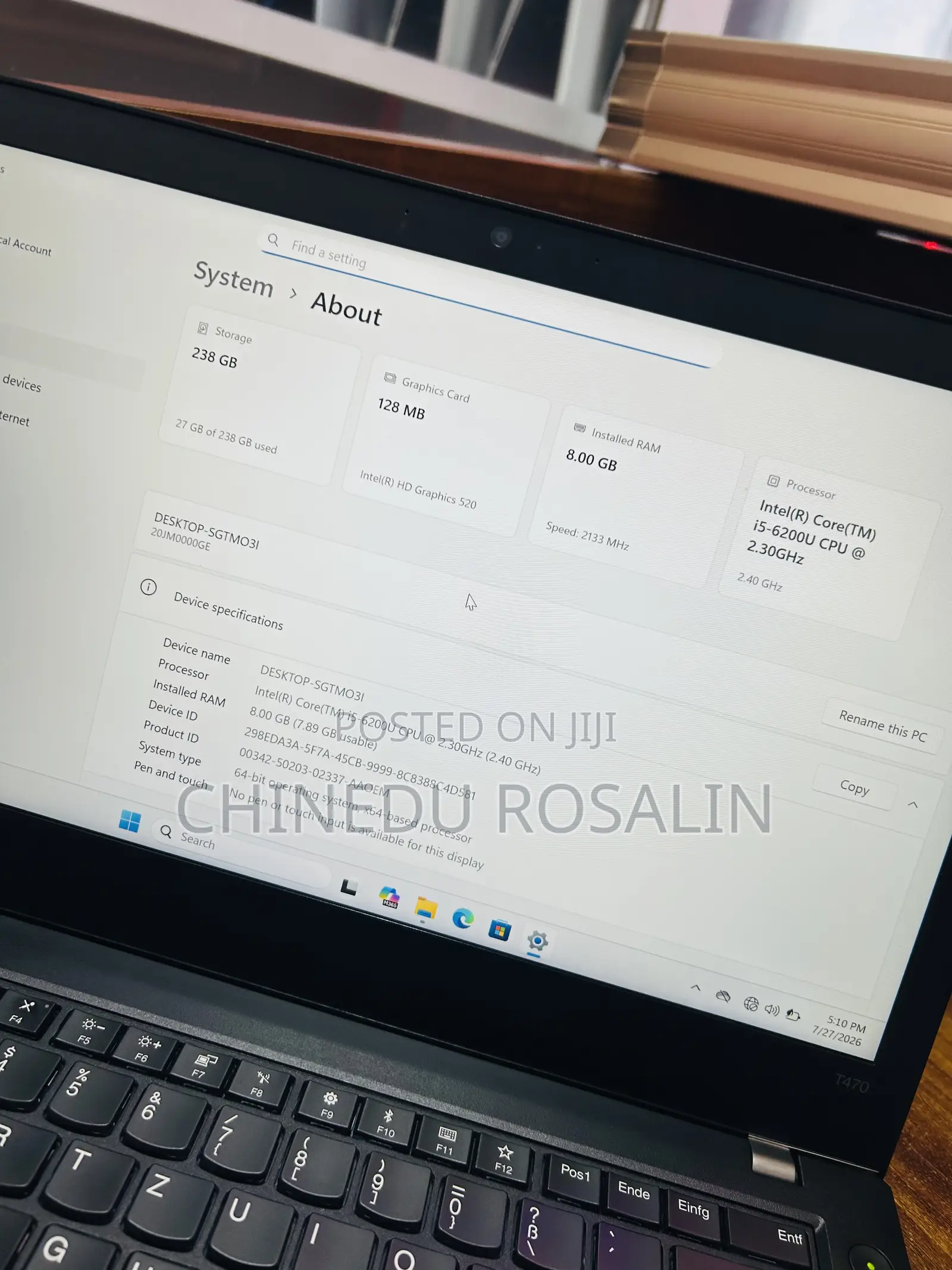 Laptop Lenovo ThinkPad T470 8GB Intel Core i5 SSD 256GB