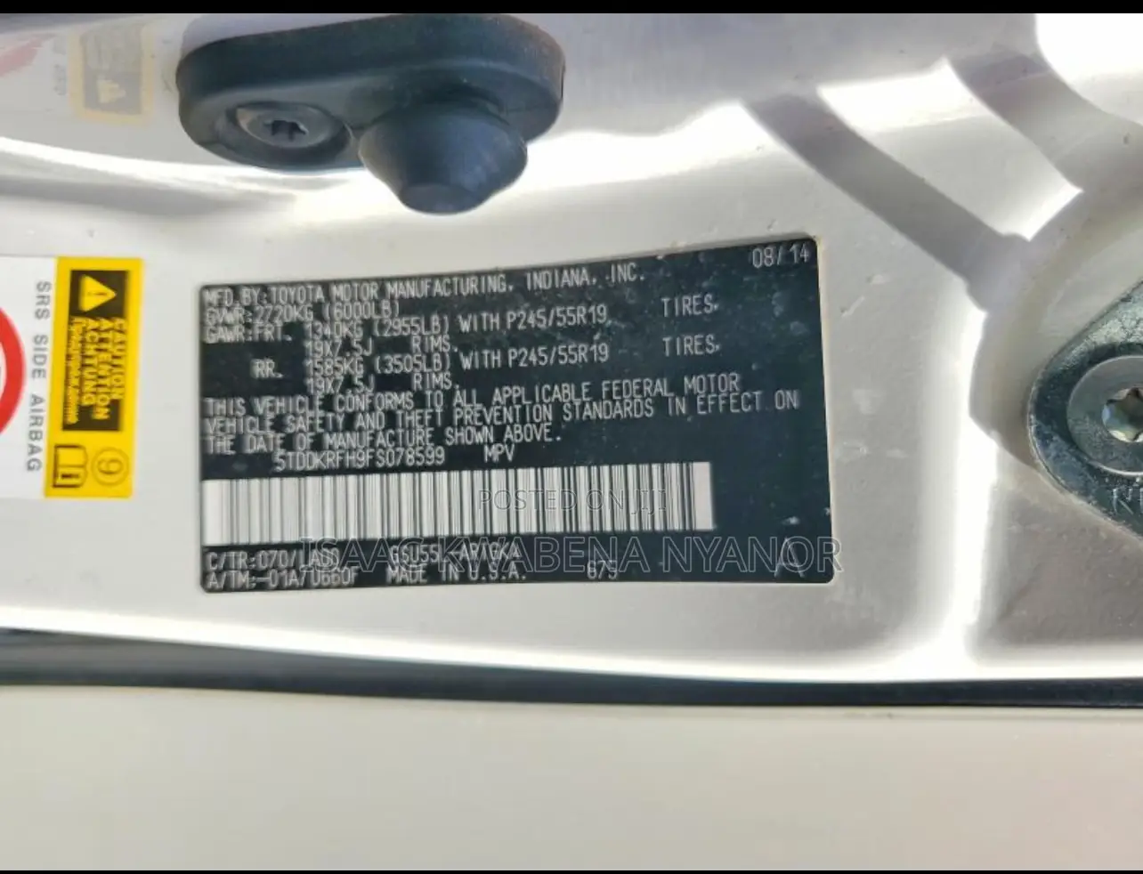 Toyota Highlander XLE 4dr SUV AWD (3.5L 6cyl 6A) 2015 Off white