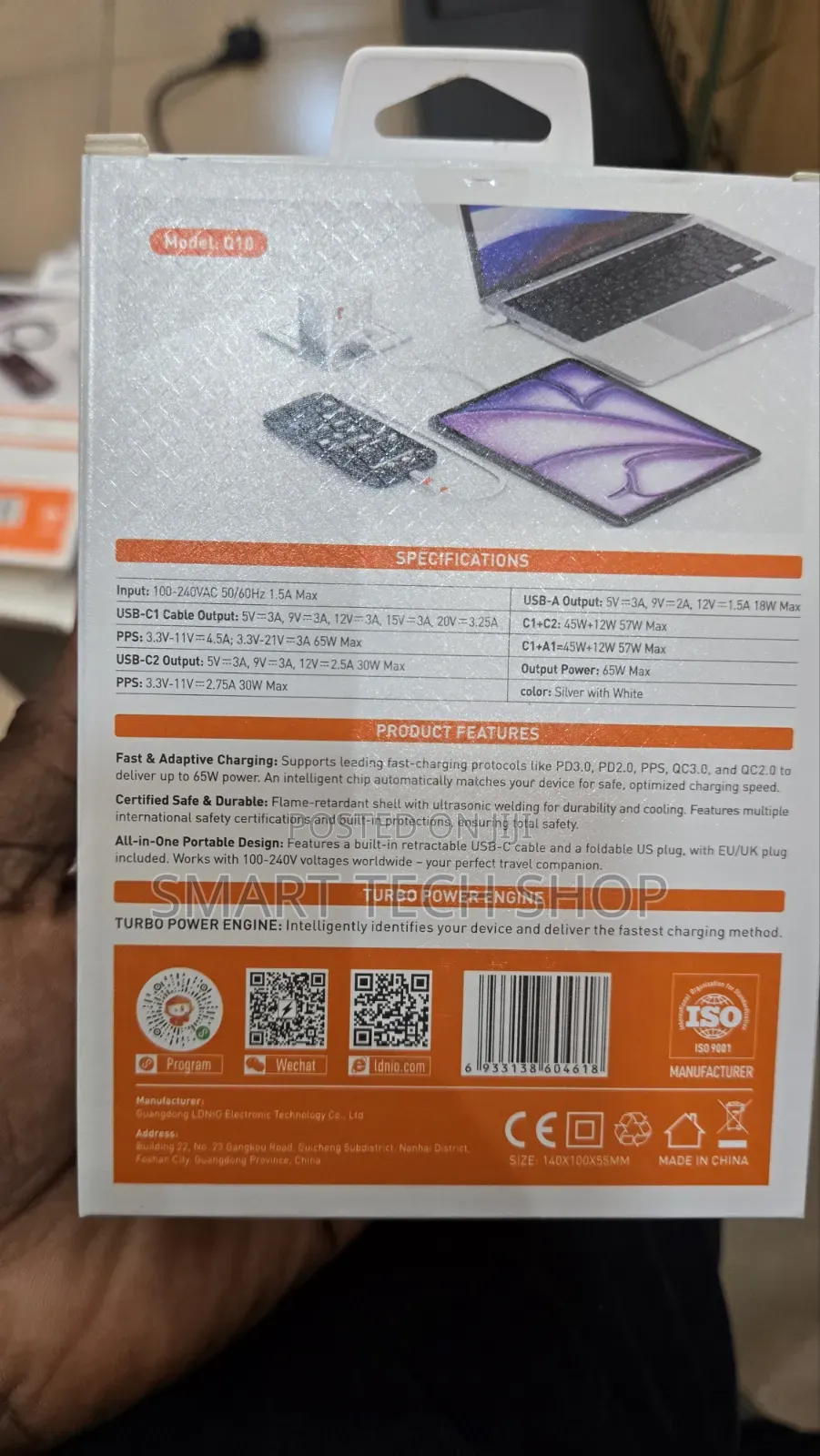 LDNIO Q10 65W GaN Super Fast Charger Built-in Retractable Type-C Cable
