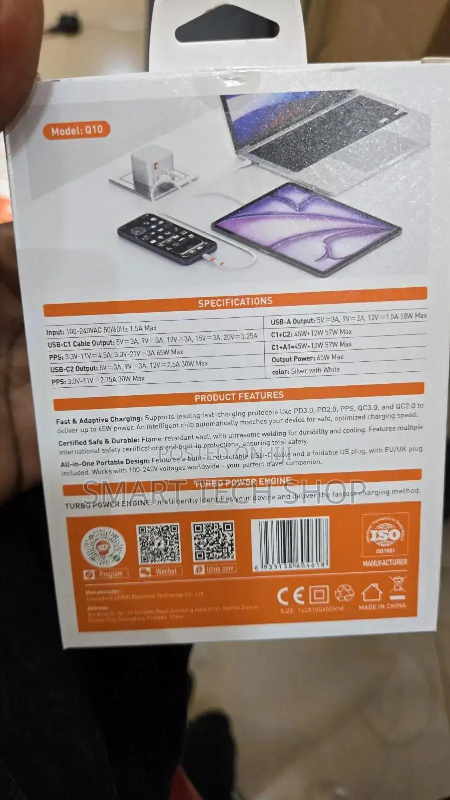 LDNIO Q10 65W GaN Super Fast Charger Built-in Retractable Type-C Cable