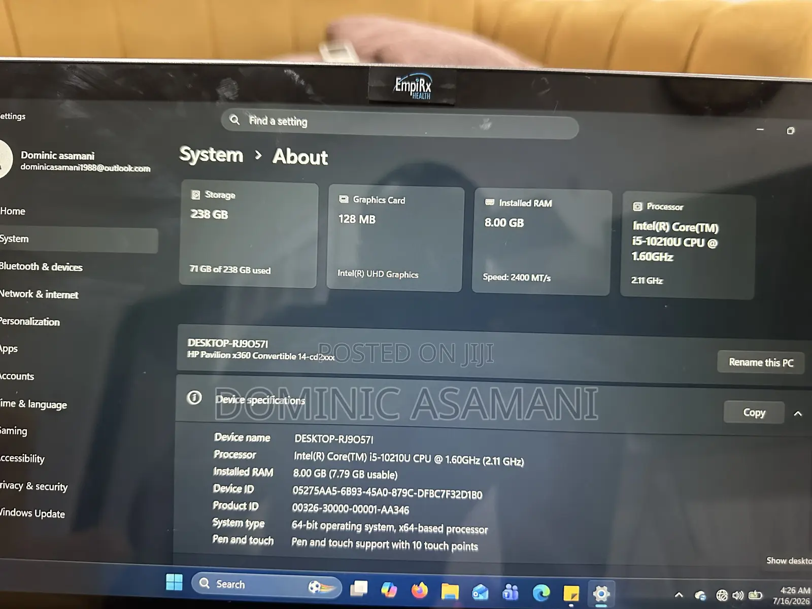Laptop HP Pavilion x360 8GB Intel Core i5 HDD 256GB