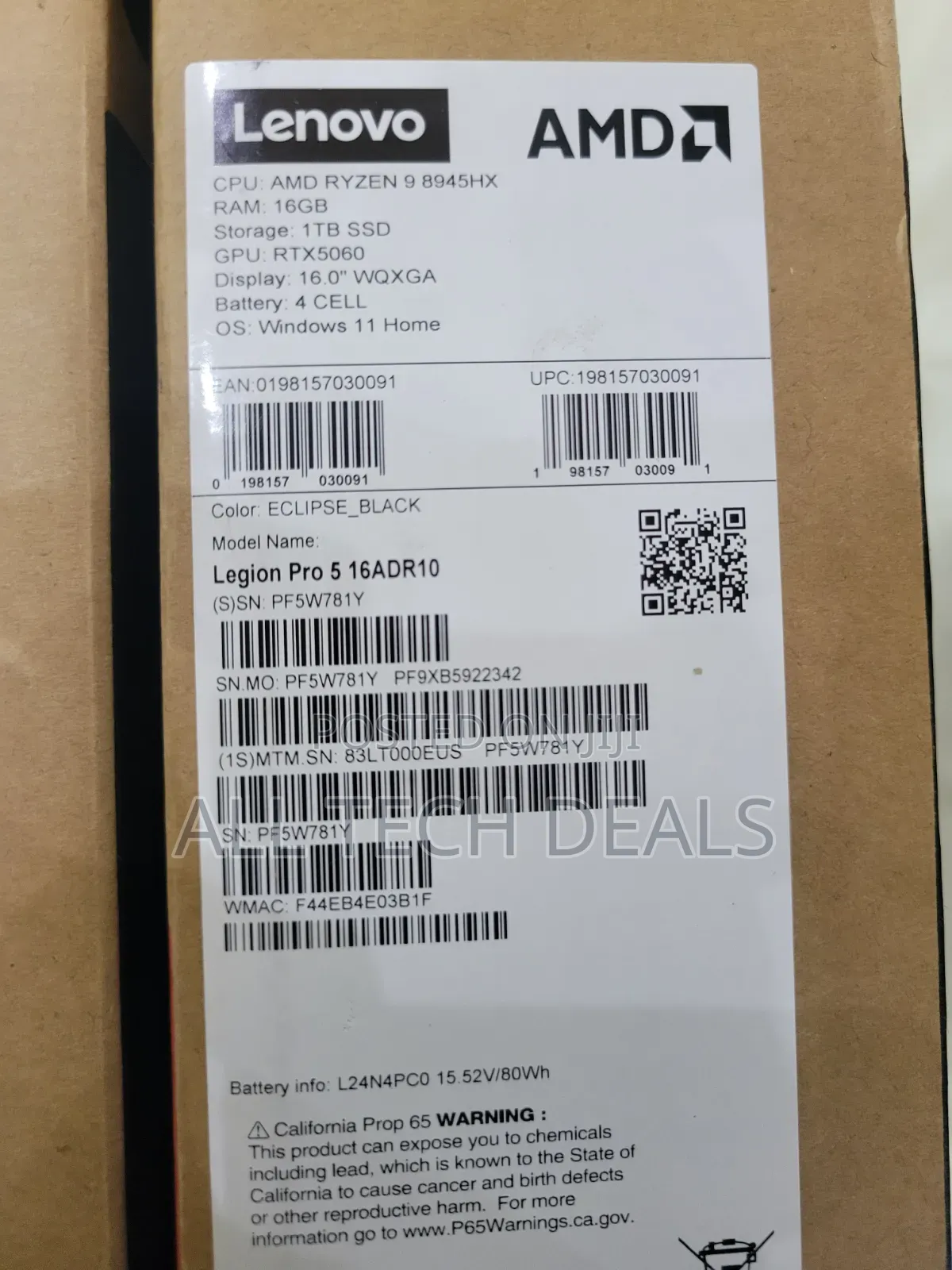 New Laptop Lenovo Legion 5 16GB AMD Ryzen 9 SSD 1T