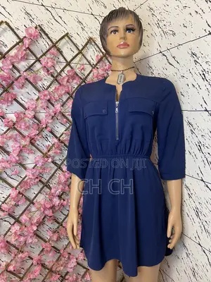 Stylish and Beautifully Tailored Navy Blue Long Sleeve Dress