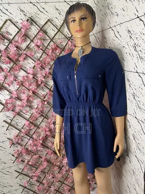 Stylish and Beautifully Tailored Navy Blue Long Sleeve Dress