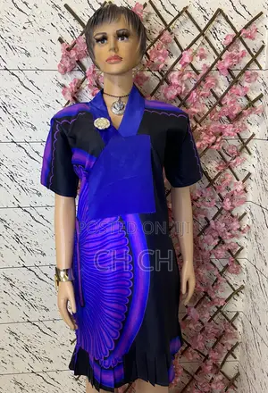 Beautiful Blue Black Colored Ankara African Print Bubu Dress