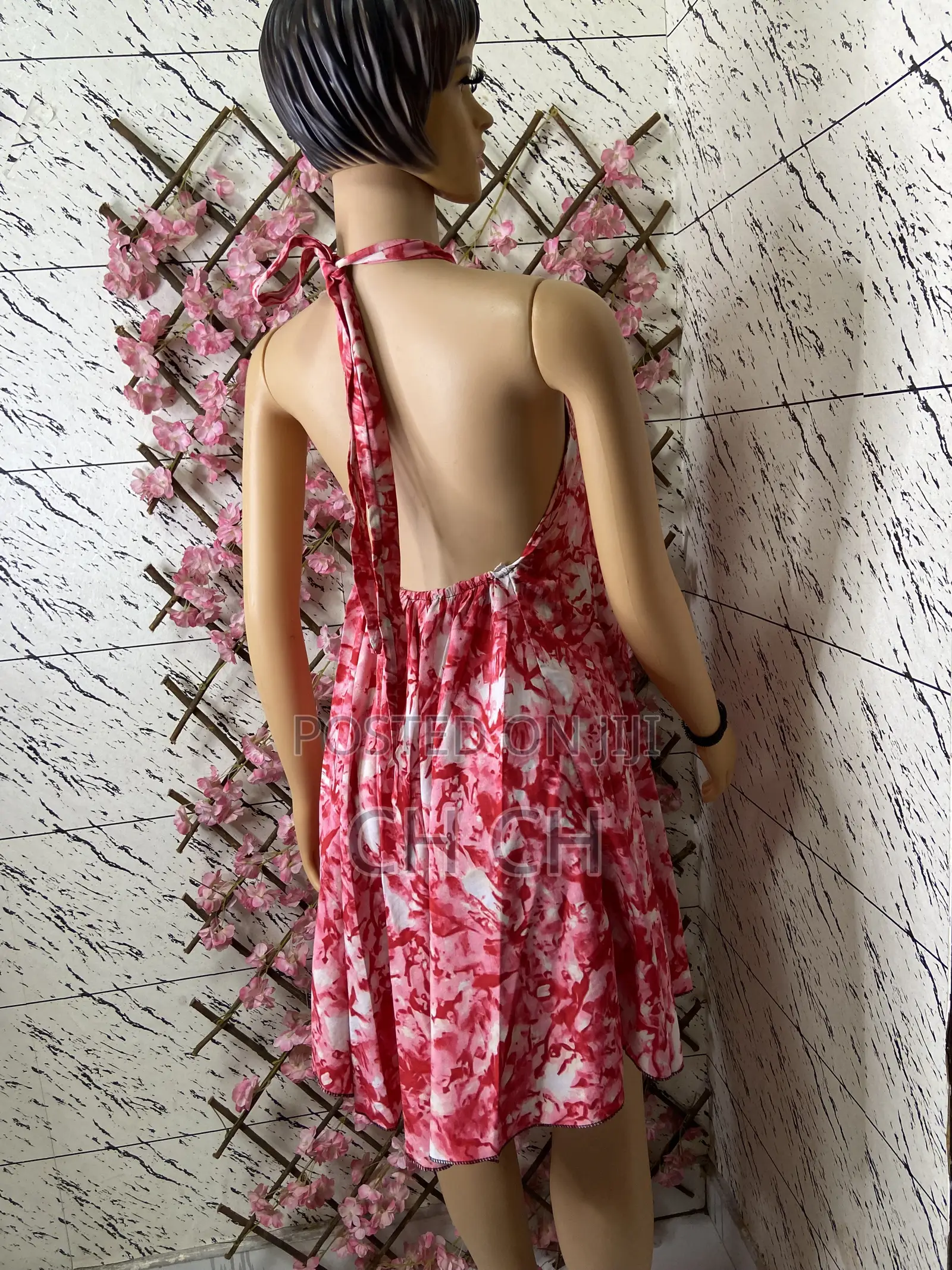 Pretty Chic Sleeveless Pink Bare Back Halter Dress